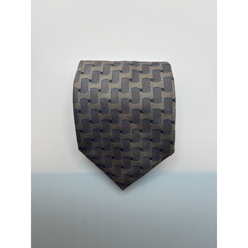 Canellas Milano Italy Mens Silk Tie Grey Taupe Geometric Basketweave Pattern